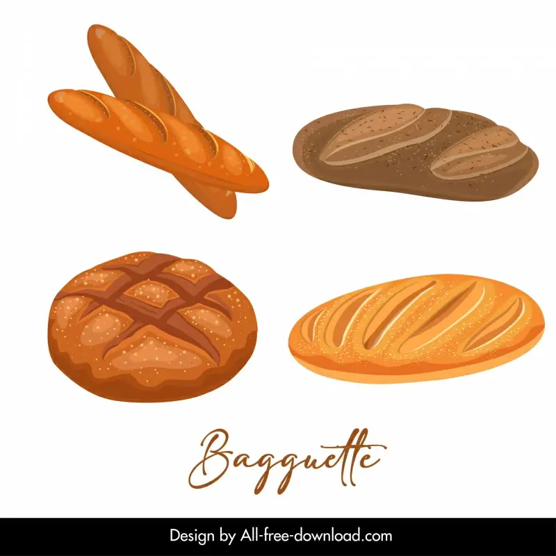  french baguette design elements flat classical sketch