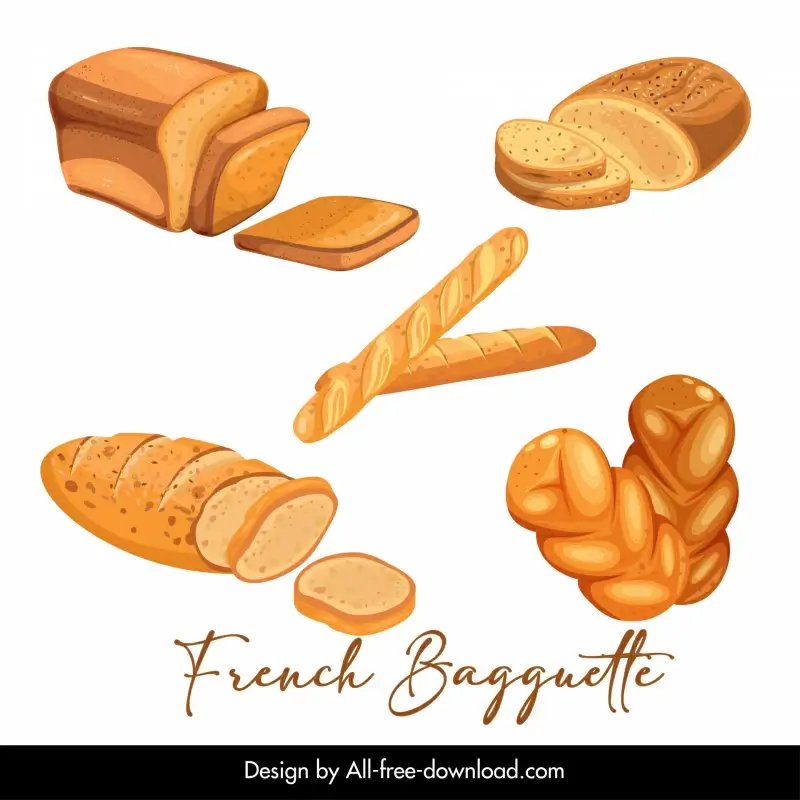  french baguette pastry design elements breads loaf slices  sketch