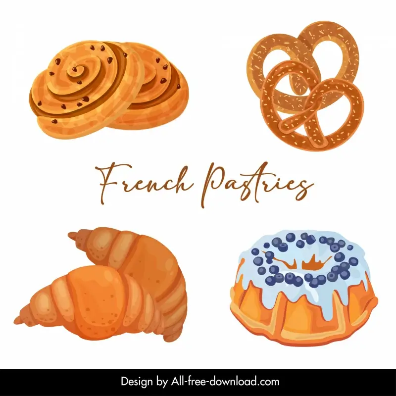 french pastries design elements set of croissant   bread sketch