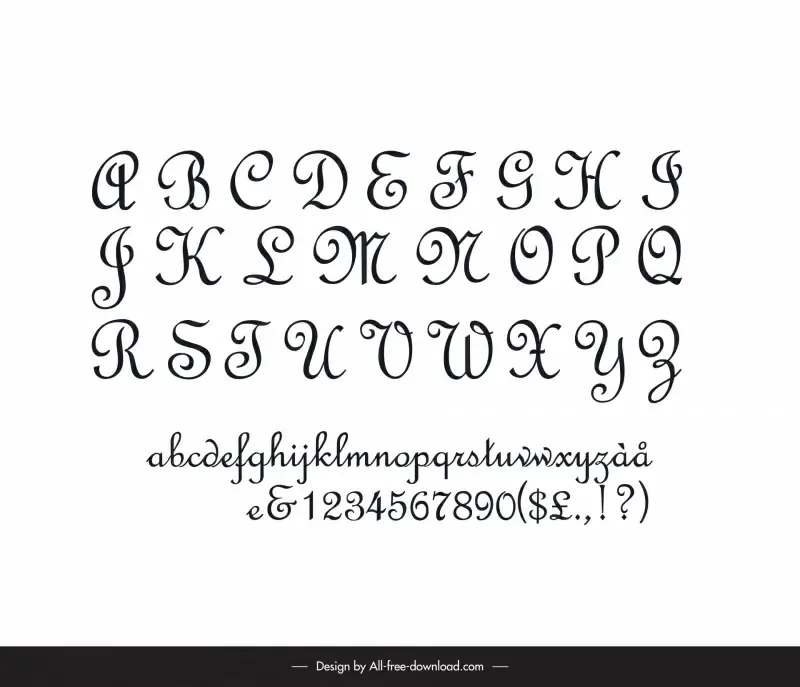 french script font design elements flat classic handdrawn 
