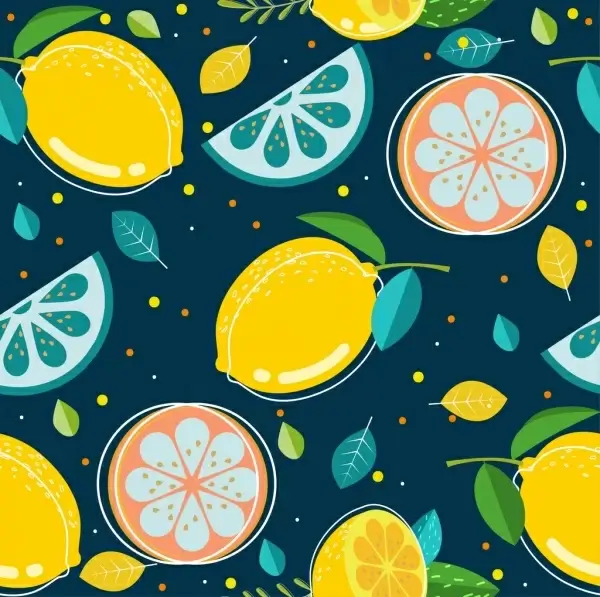 fresh fruit background slices icons colored repeating design