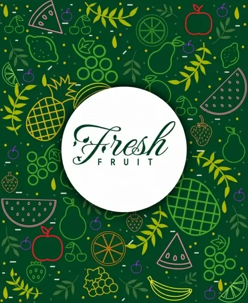 fresh fruits background multicolored flat design