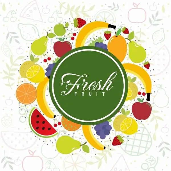 fresh fruits background various colored icons decor