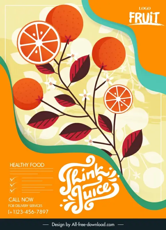 fresh natural fruit poster template classical handdrawn orange tree sketch