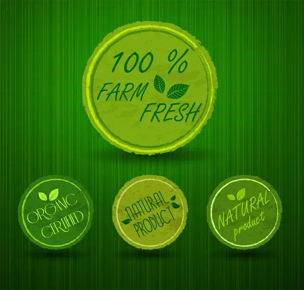 fresh product round labels illustration with green background