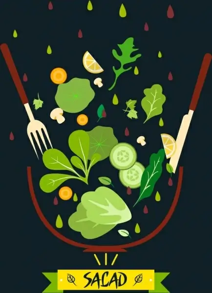 fresh salad background vegetables icons dark design