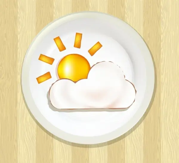 fried egg dish icon flat sun cloud decoration