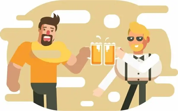 friendship background cheering men beer icons cartoon characters