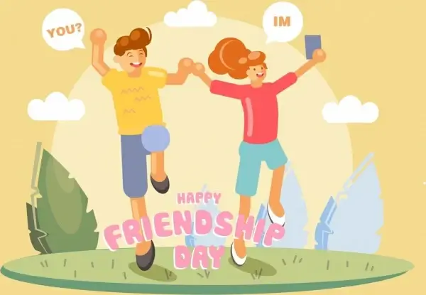 friendship day banner joyful people icon cartoon characters