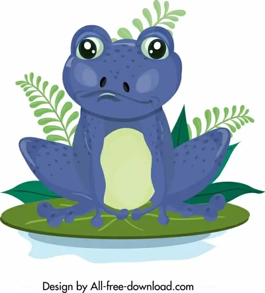 frog icon blue design cute cartoon character