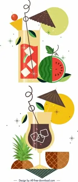 fruit cocktail background templates watermelon pineapple icons decor