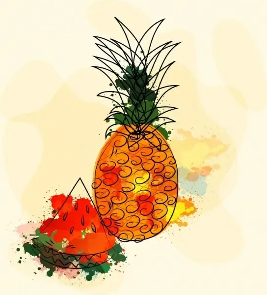 fruit drawing grunge watercolor decoration handdrawn sketch