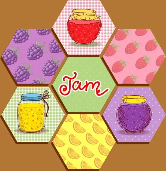 fruit jam background polygon decor various multicolored design