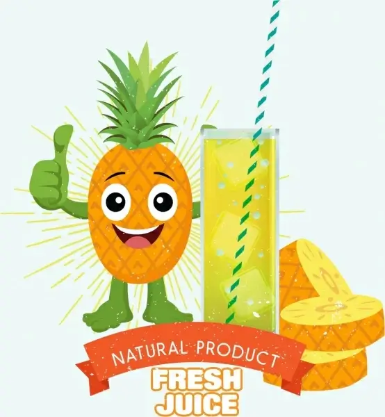 fruit juice advertisement pineapple icon colored stylized design
