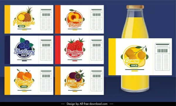 fruit juice labels templates colorful flat design