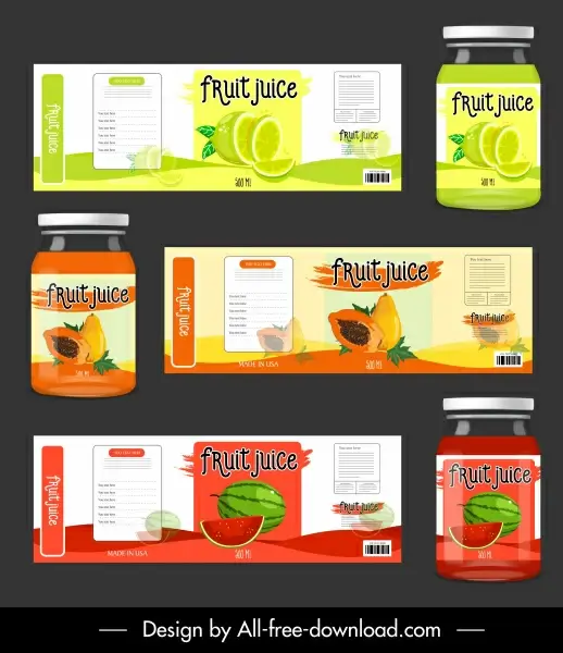 fruit juice labels templates lemon papaya watermelon sketch
