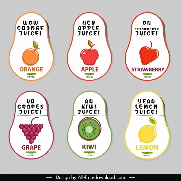 fruit labels templates colored flat handdrawn decor