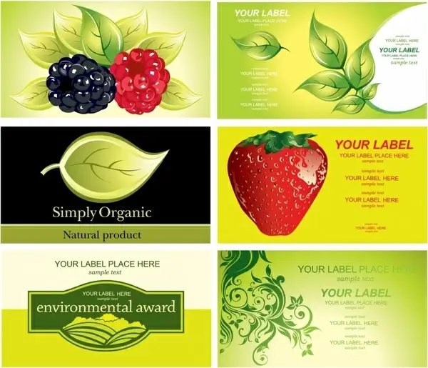 organic products banners fruit leaf icons colorful decor