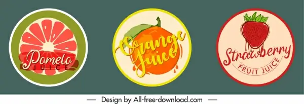 fruit stickers templates flat classical handdrawn sketch