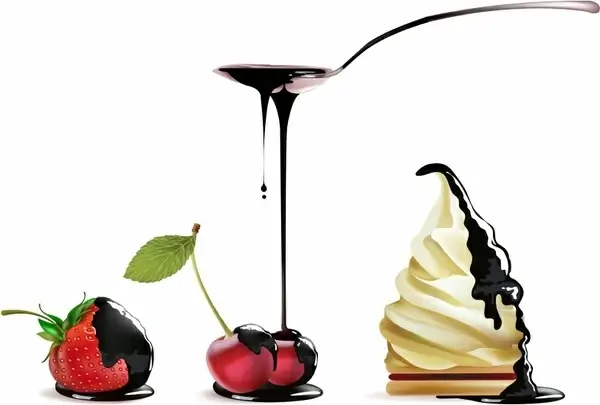 dessert advertising background fruit cream spoon icons decor