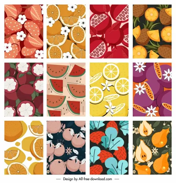 fruits background templates colored retro closeup design