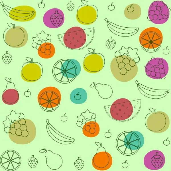 fruits background various colored types sketch