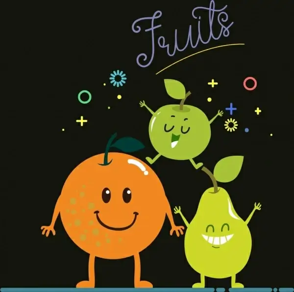 fruits banner cute stylized pears apple orange icons