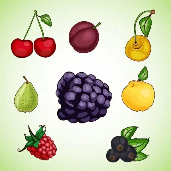 fruits icons collection flat colorful design