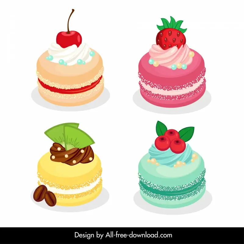 fruits macarons icons sets colorful classical circle shapes