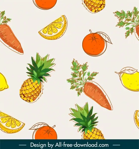 fruits pattern template colored flat classic handdrawn design