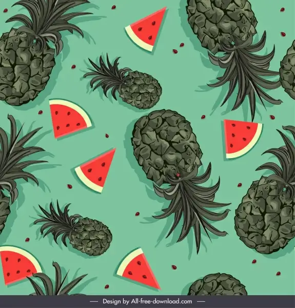 fruits pattern template flat watermelon pineapple sketch