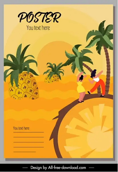 fruits posters pineapples islands sketch colorful classic