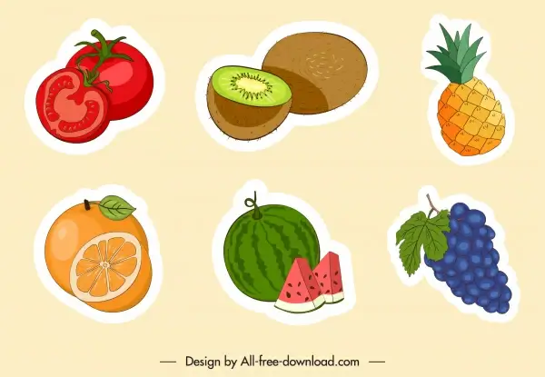 fruits stickers colorful flat classic handdrawn