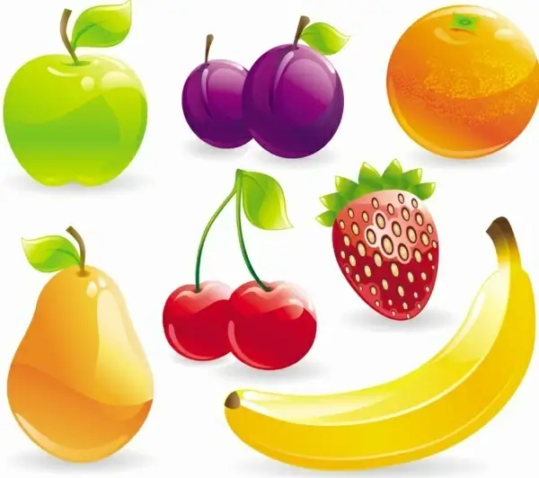 fruits icons collection shiny multicolored 3d design