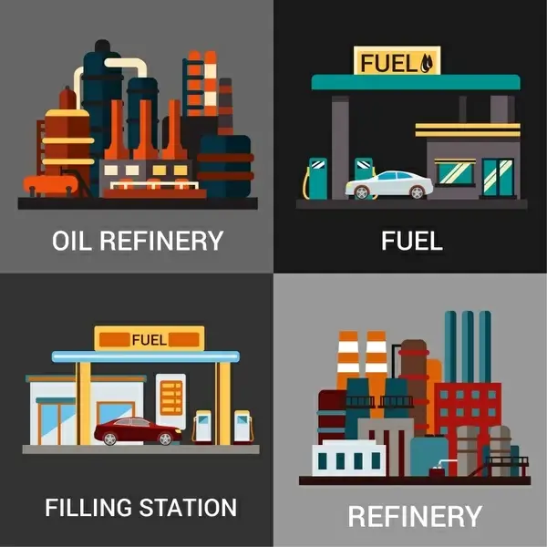 fuel supplies concepts isolated with various colored types