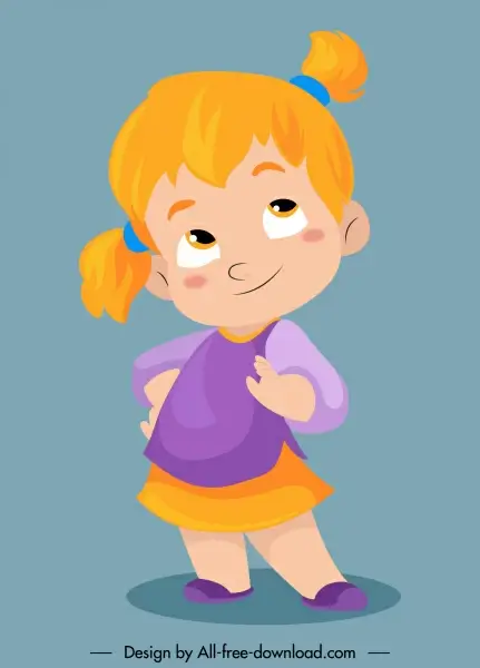 funny girl icon handdrawn sketch cartoon character