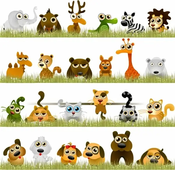 animals icons funny cute cartoon sketch