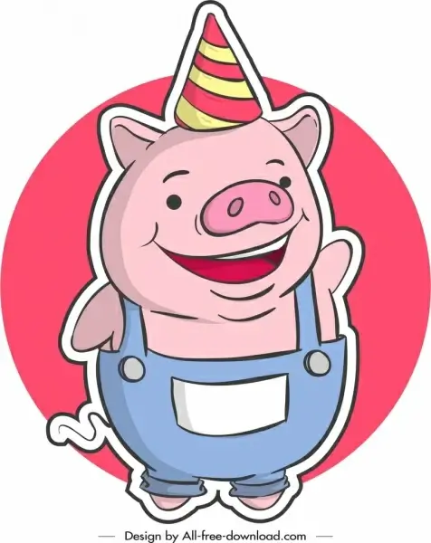 funny pig icon sticker stylized cartoon design