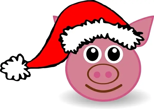 Funny piggy face with Santa Claus hat