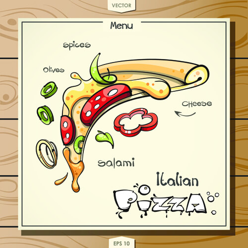 funny pizza menu design vector