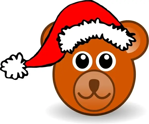 Funny teddy bear face brown with Santa Claus hat