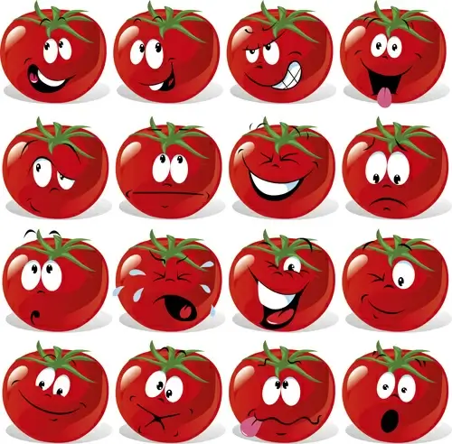 funny tomato face expressions icons vector