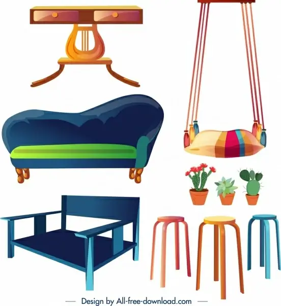 furniture design elements table sofa swing chairs flowerpots