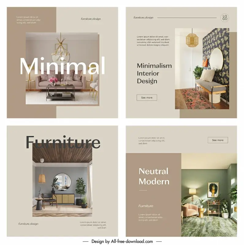 furniture instagram post templates modern elegant realistic decor