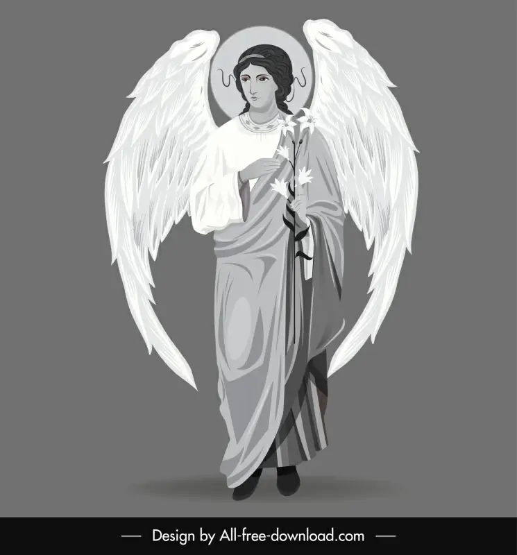 gabriel angel icon black white cartoon character outline