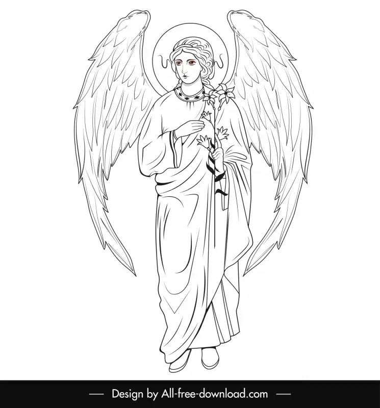 gabriel angel icon black white handdrawn outline 