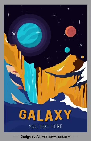 galaxy poster planets scenery sketch colorful design