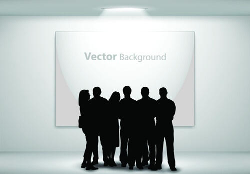 gallery background and people silhouettes vector set