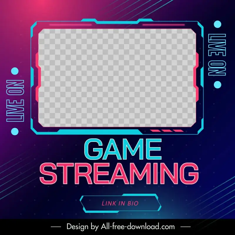 game streaming social post template modern elegant rectangle checkered 