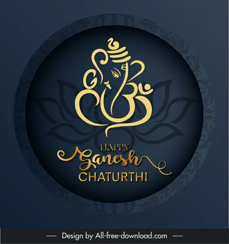 ganesh chaturthi banner template dark circle botany elephant curves sketch